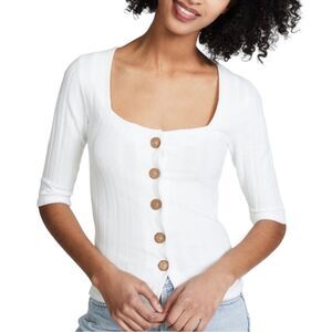 Free People White Central Park Cardigan Sweater. Half sleeves, square scoop neck
